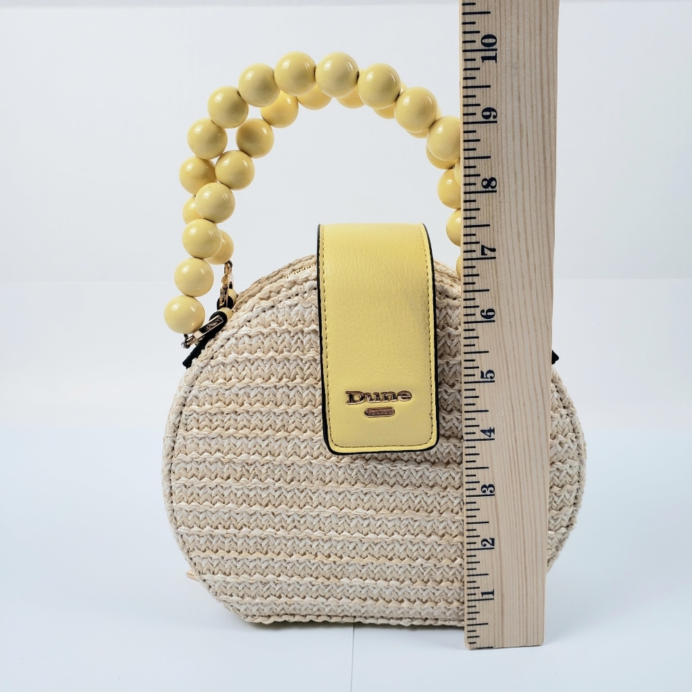 Dune London Beige Yellow Crossbody Bag Snap Zipper Closure Bead Handle No Strap - Picture 14 of 16